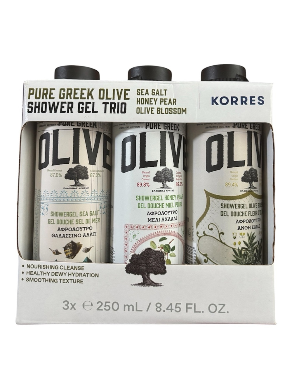 Korres Pure Greek Olive Shower Gel Trio - White, Black, Green